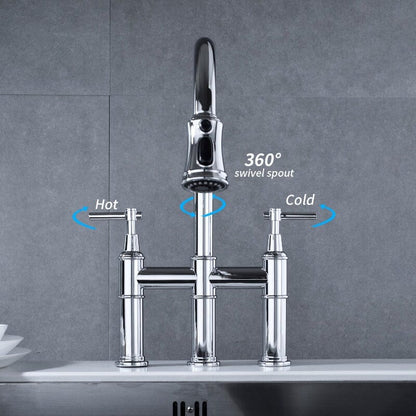 Giving Tree Bridge Kitchen Faucet with Pull-Down Sprayhead in Spot