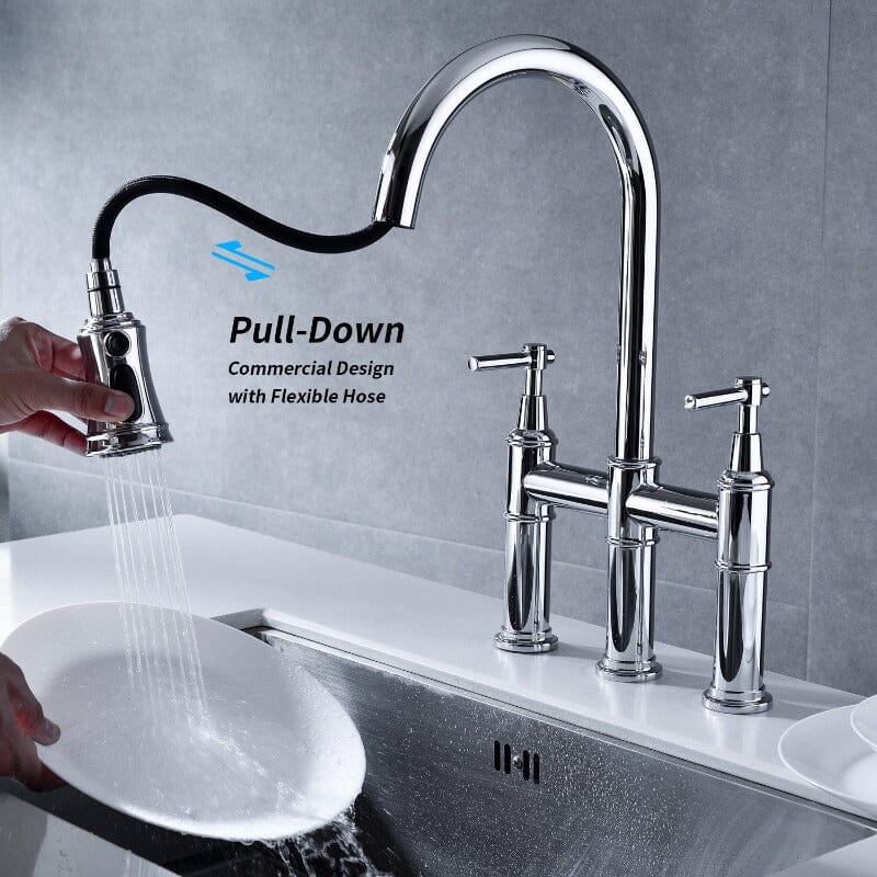 Giving Tree Bridge Kitchen Faucet with Pull-Down Sprayhead in Spot