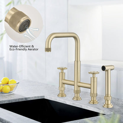 Giving Tree Double Handle Bridge Kitchen Faucet with Side Spray