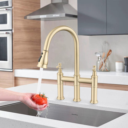 Giving Tree Bridge Kitchen Faucet with Pull-Down Sprayhead in Spot