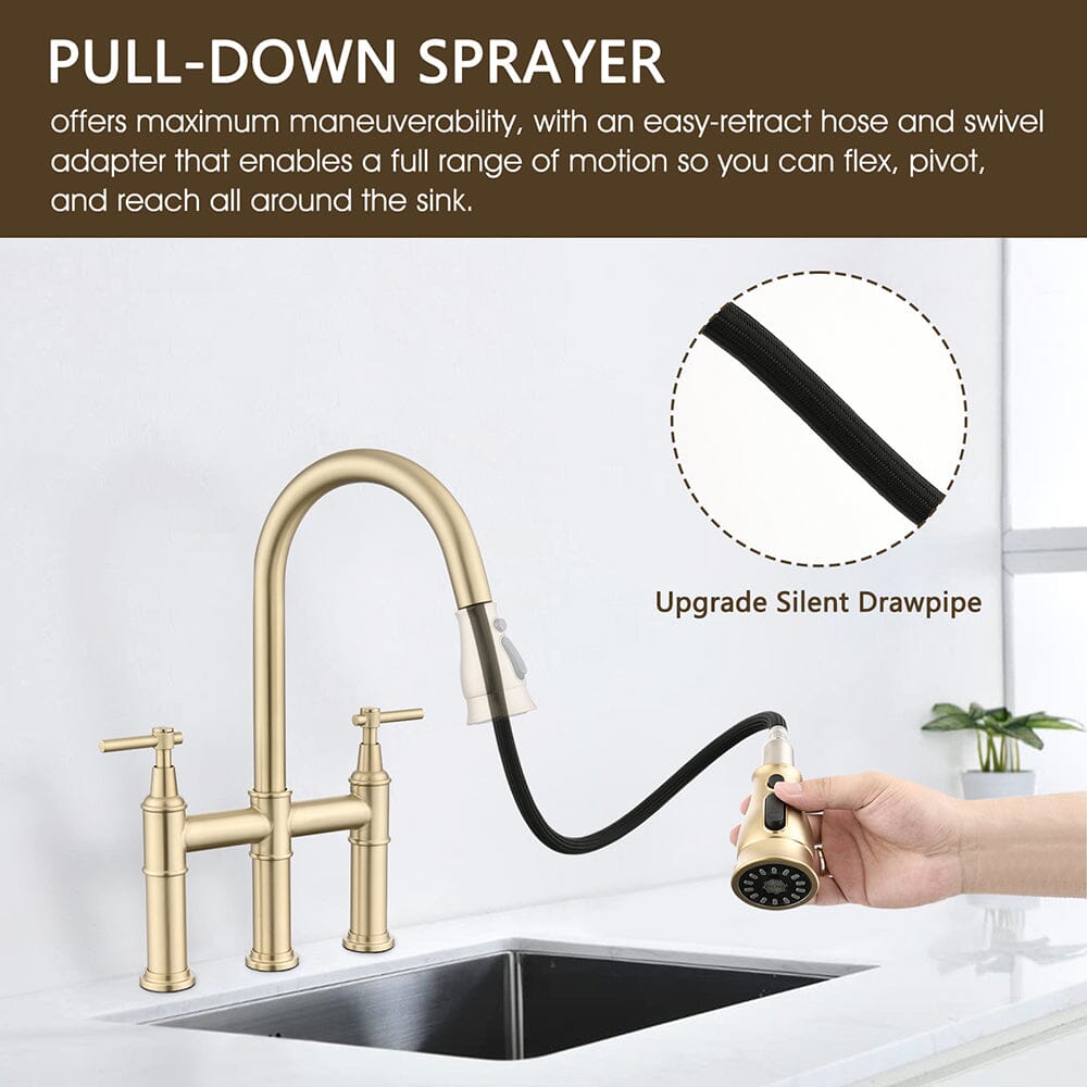 Giving Tree Bridge Kitchen Faucet with Pull-Down Sprayhead in Spot