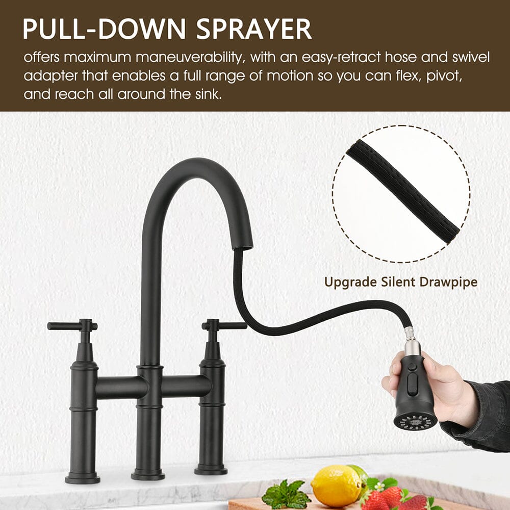 Giving Tree Bridge Kitchen Faucet with Pull-Down Sprayhead in Spot