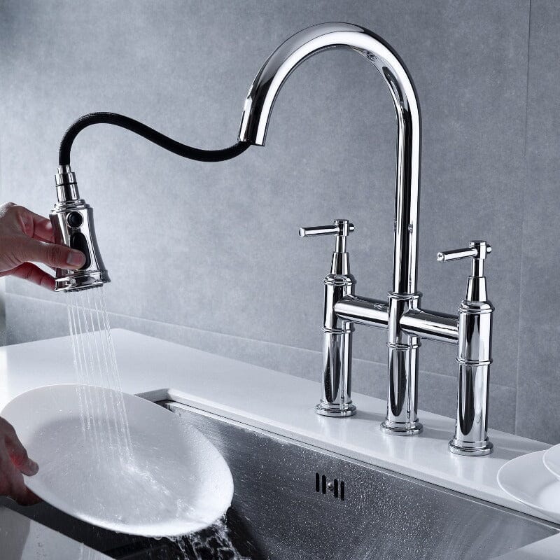 Giving Tree Bridge Kitchen Faucet with Pull-Down Sprayhead in Spot