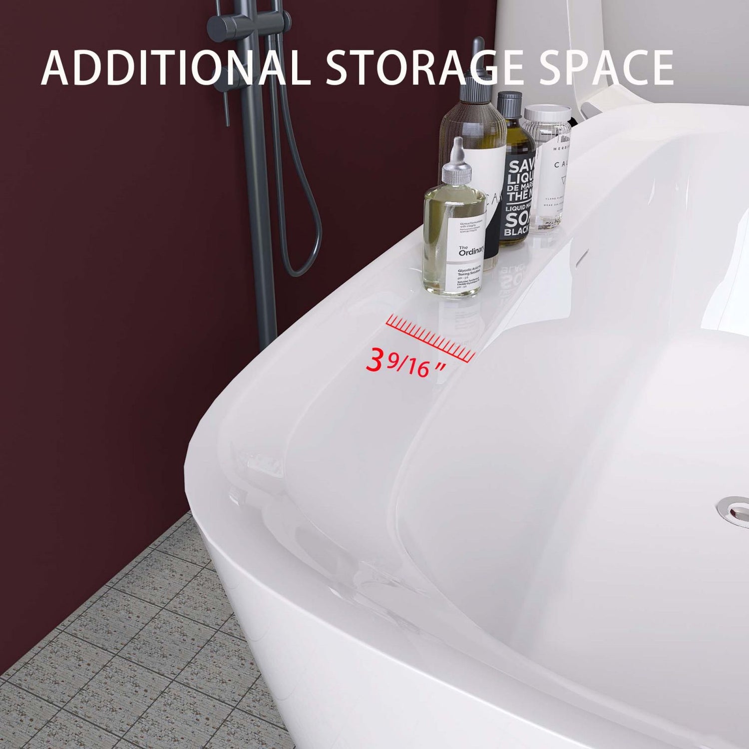 67&quot; acrylic wide rim bathtub inner tub deck width diagram