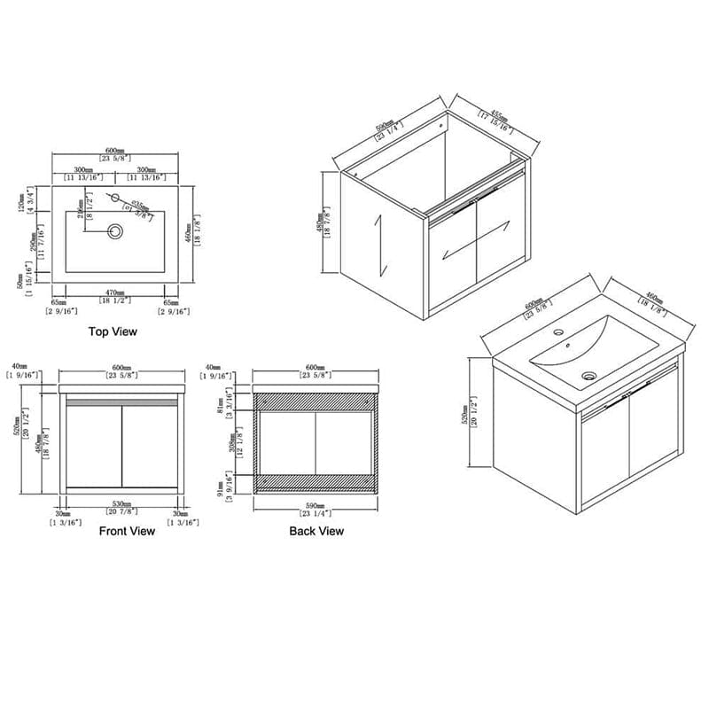 24 Inch Small Bathroom Vanity Cabinet With Sink Float Mounting Design