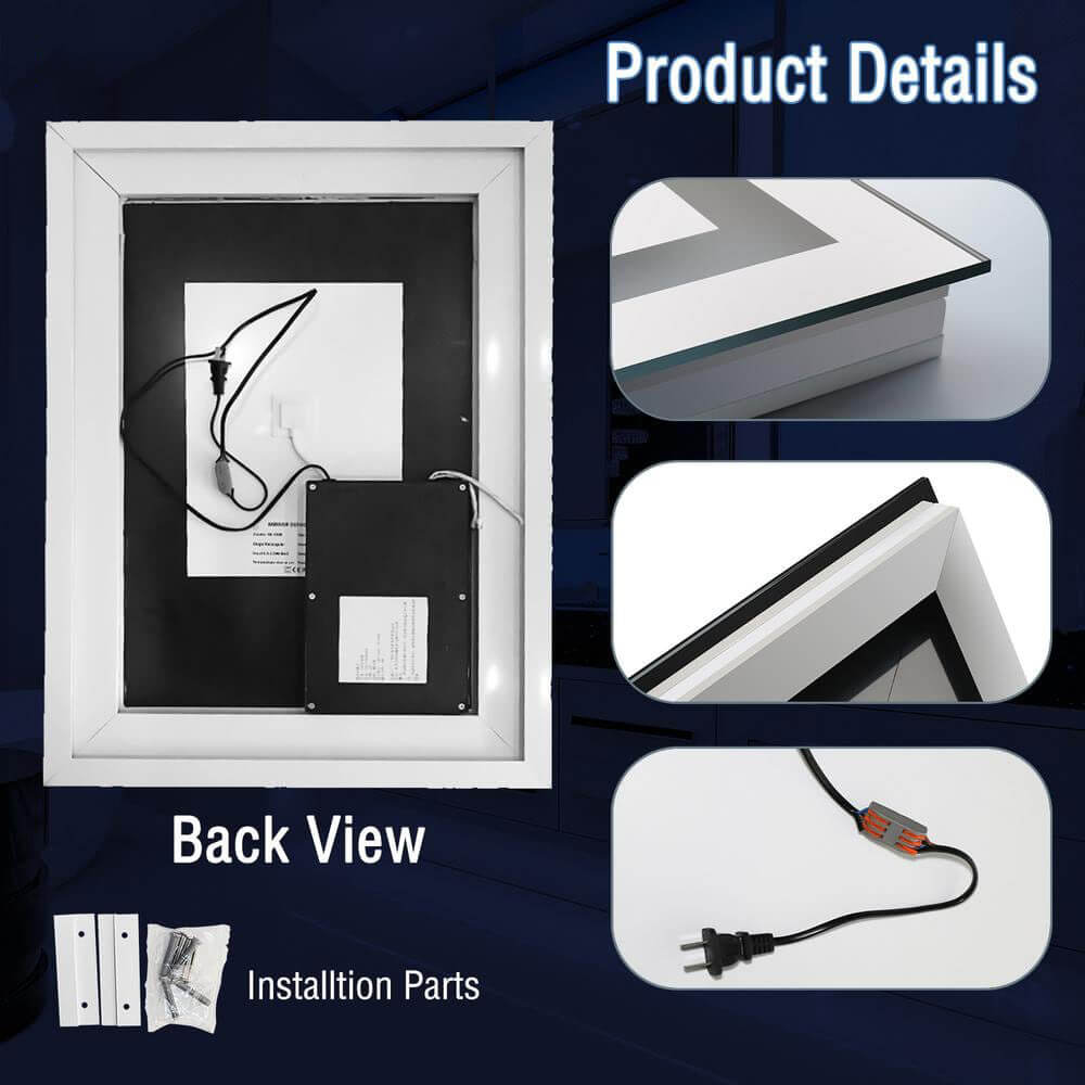 96&quot; x 36&quot; Rectangular Frameless LED Lighted Wall Mount Bathroom Vanity Mirror with Memory Function