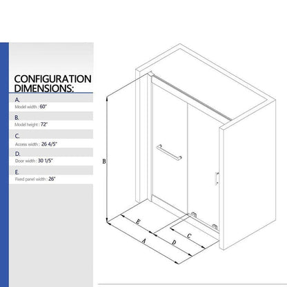 60 in. W x 72 in. H Explosion-proof Glass Sliding Framed Grid Shower Door with Towel Bar and Door Handle