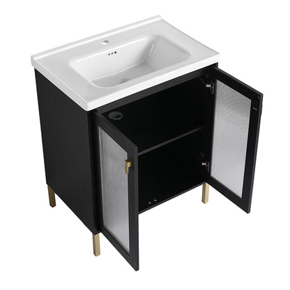 28 Inch Modern Freestanding Bathroom Vanity with Ceramic Sink, Soft Closing Door