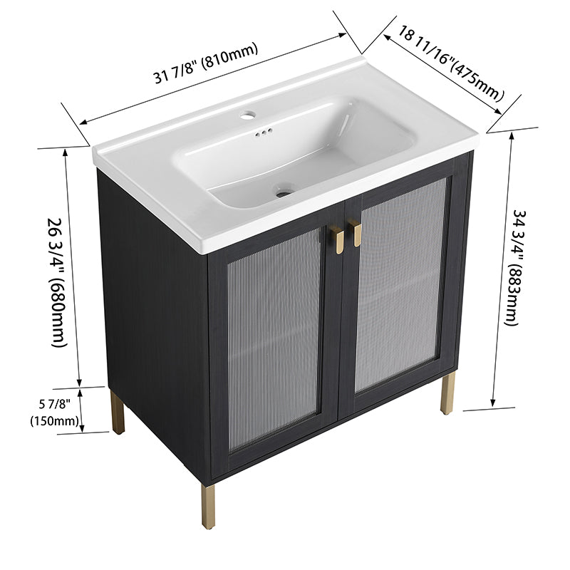 32 Inch Freestanding Bathroom Vanity with Ceramic Sink, Soft Closing Door