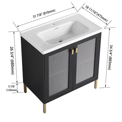 32 Inch Freestanding Bathroom Vanity with Ceramic Sink, Soft Closing Door