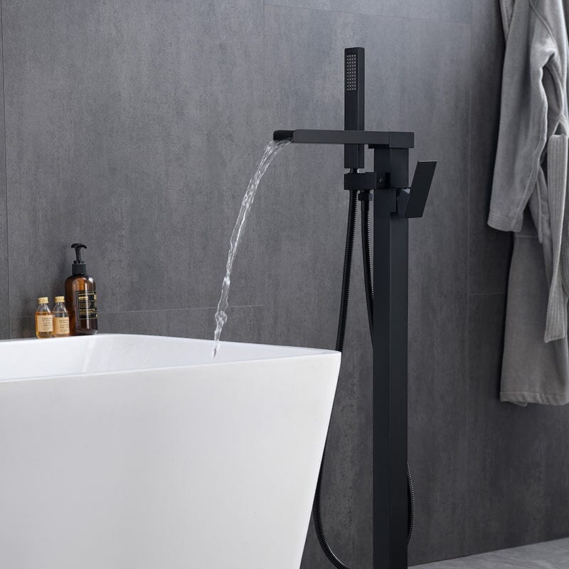 Waterfall Freestanding Bathtub Faucet Floor Mount Tub Filler with Hand Shower