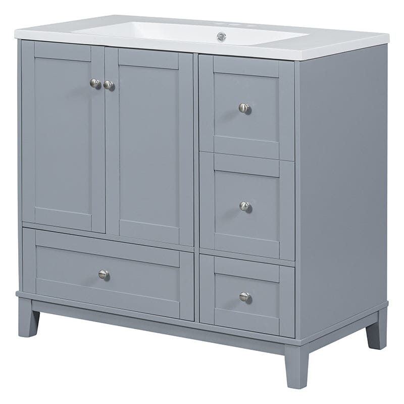 36-Inch Freestanding Drawer Bathroom Vanity with USB Charging and Single Sink