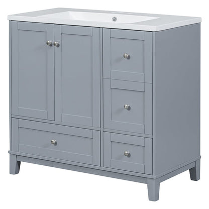 36-Inch Freestanding Drawer Bathroom Vanity with USB Charging and Single Sink