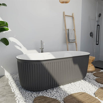 Mokleba 67&quot; Oval Acrylic Fluted Bathtub Double Ended Freestanding Soaking Tub