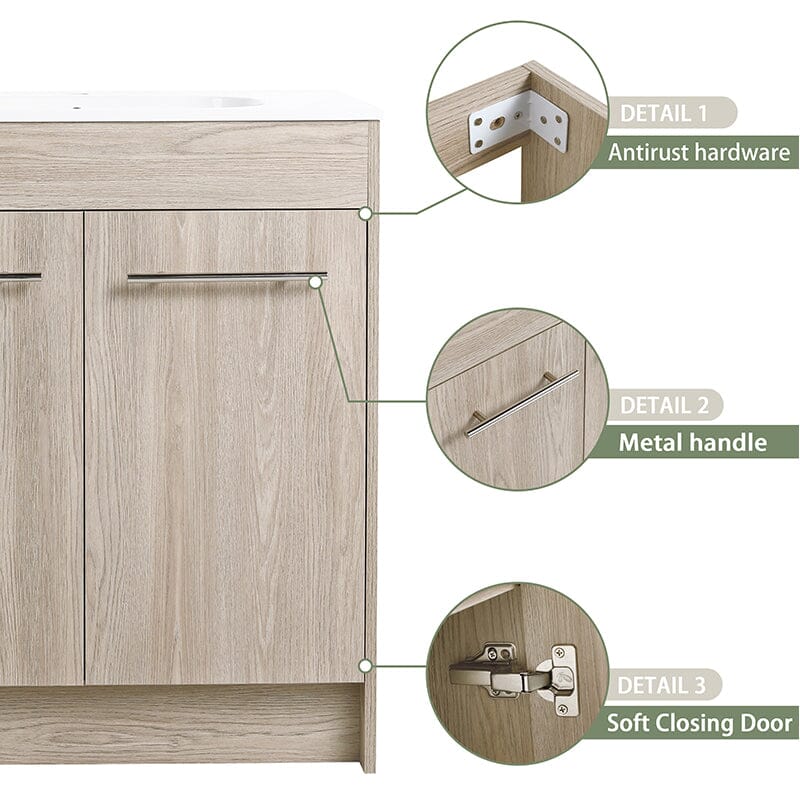 30-Inch Freestanding Bathroom Vanity with Sink and Soft-Close Doors