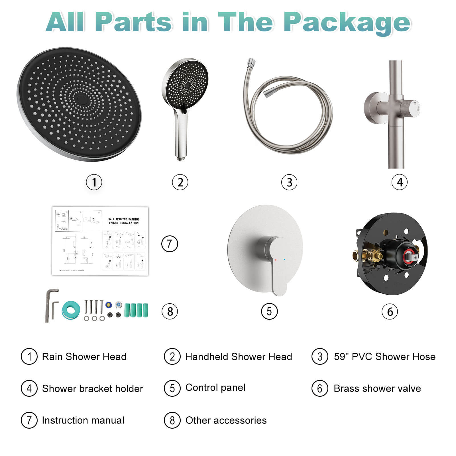 10“ Round Wall Mounted Shower System with 2-in-1 Rough-in Valve Included 3-Spray Handheld