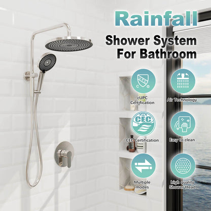 10“ Round Wall Mounted Shower System with 2-in-1 Rough-in Valve Included 3-Spray Handheld