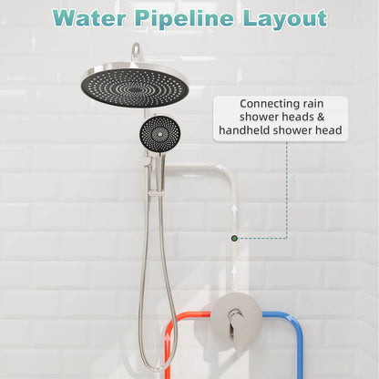 10“ Round Wall Mounted Shower System with 2-in-1 Rough-in Valve Included 3-Spray Handheld