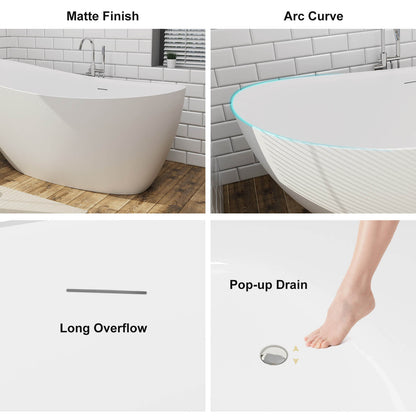 59&quot; Single Slipper Tub Solid Surface Stone Resin Freestanding Soaking Bathtub