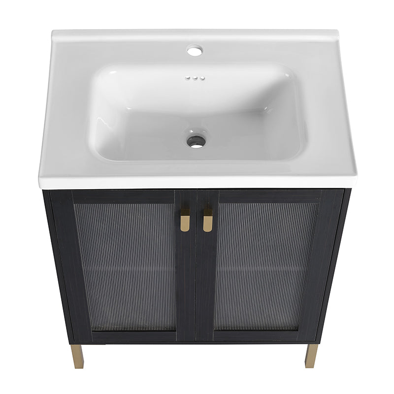 28 Inch Modern Freestanding Bathroom Vanity with Ceramic Sink, Soft Closing Door