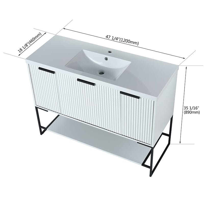 48 Inch Freestanding Bathroom Vanity with Stone Resin Basin, Large Storage Space