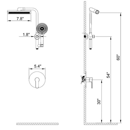 8&quot; Wall Bar Shower Kit with 360° Rotate 3-Spray Cylindrical Shower Head And 6-Spray Handheld