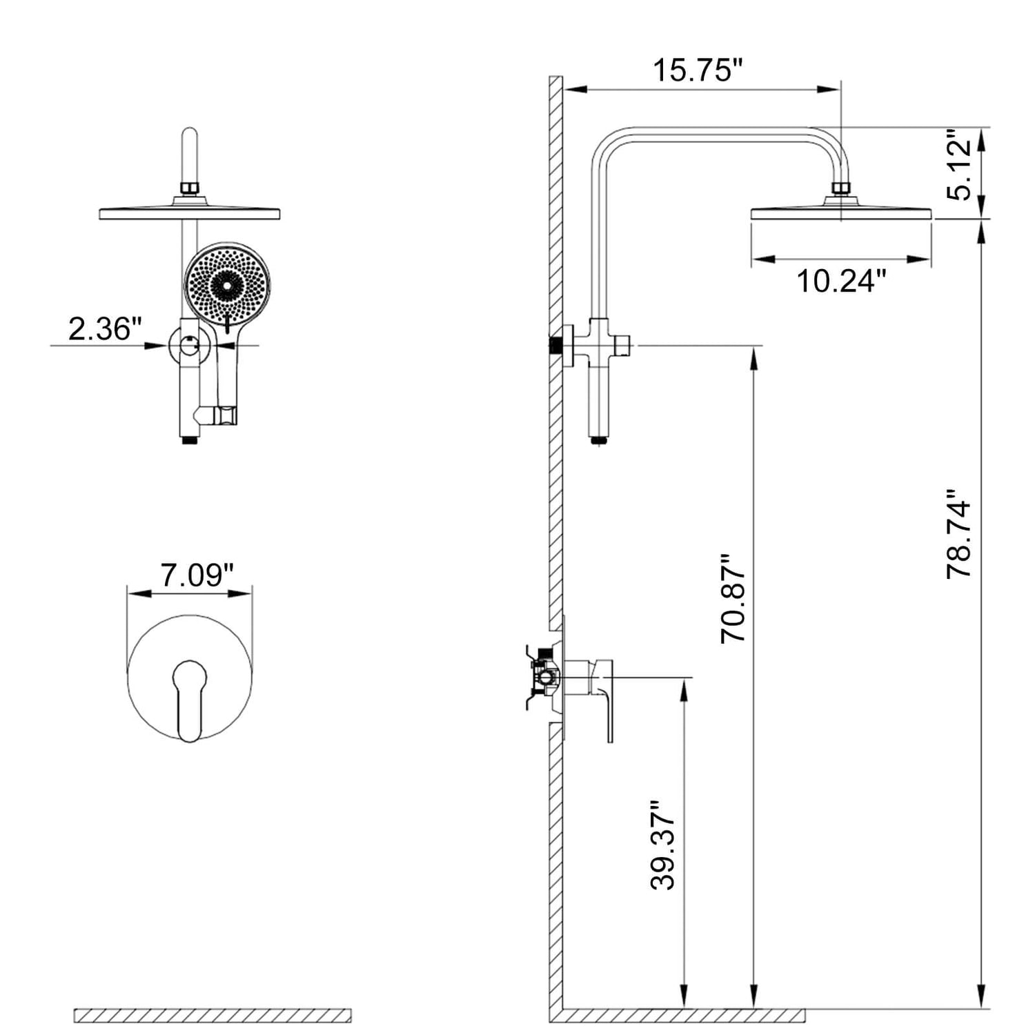 10“ Round Wall Mounted Shower System with 2-in-1 Rough-in Valve Included 3-Spray Handheld