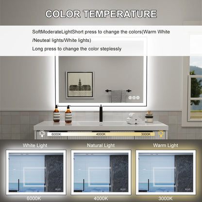 GIVING TREE 40&quot;/48&quot;/55&quot; LED Bathroom Mirror with Black Frame, Anti-Fog, Shatter-Proof, Memory, 3 Colors