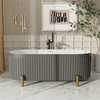 Mokleba 67'' Oval Acrylic Fluted Freestanding Soaking Bathtub with Feet