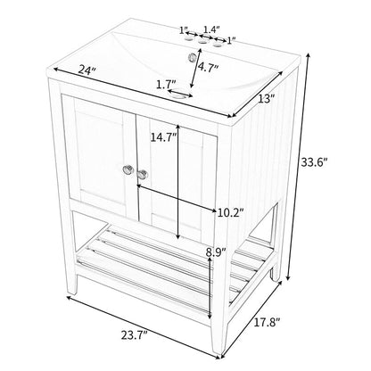 Giving Tree 24&quot; Modern Freestanding Bathroom Vanity Ceramic Sink with Doors and Shelf