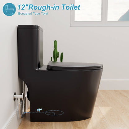 One-Piece Floor Mount Toilet 1.1GPF/1.6 GPF Siphon Jet Dual Flushing with Toilet Seat