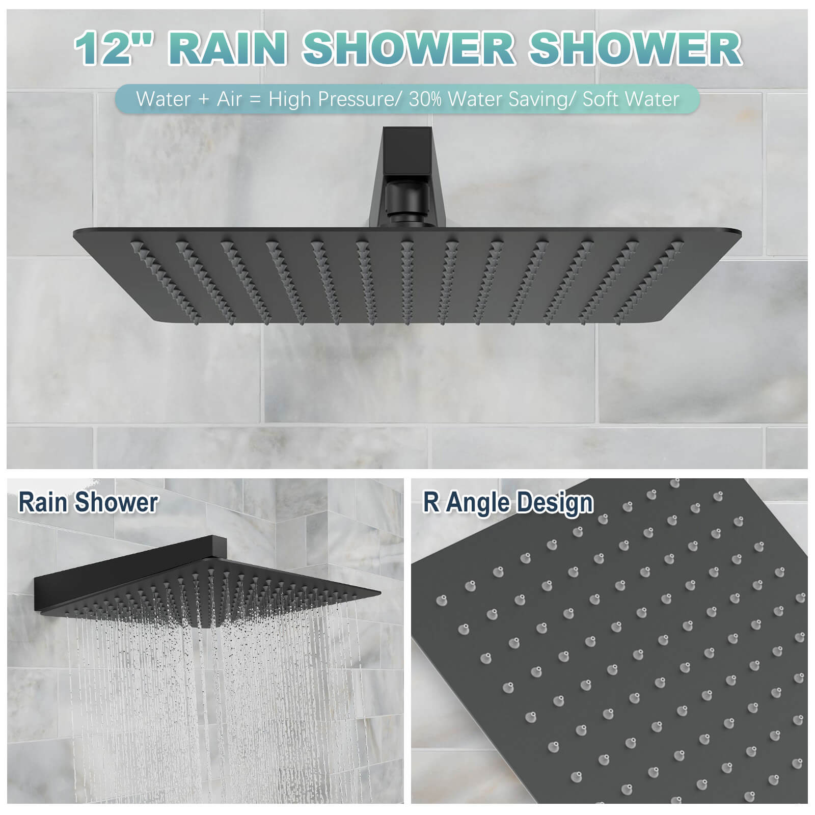 12&quot; Rain Head Shower System with Shower Niche and Handheld, Wall Mount