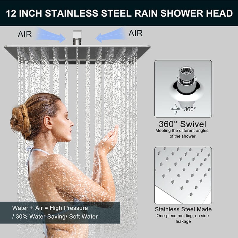 12&quot; Square Shower Set with Hand Shower &amp; Tub Spout Shower Combo Set