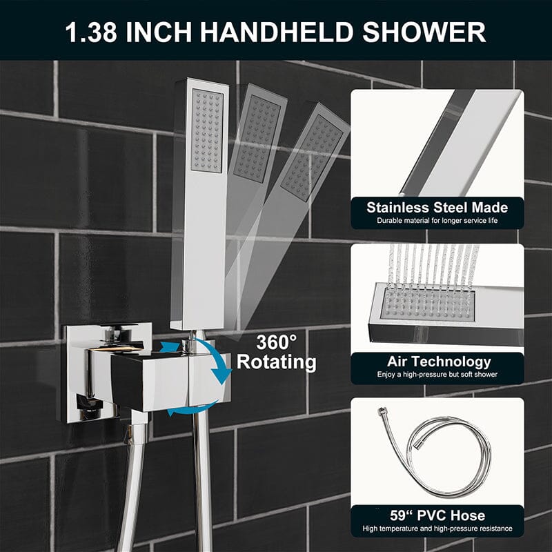 12&quot; Square Shower Set with Hand Shower &amp; Tub Spout Shower Combo Set