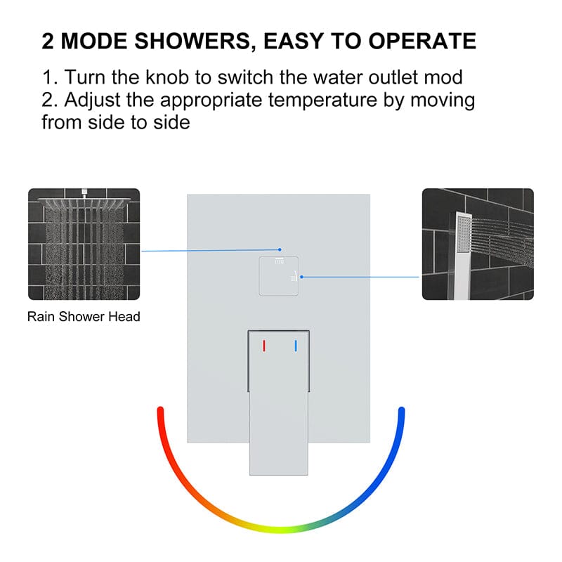 12&quot; Square Shower Set with Hand Shower &amp; Tub Spout Shower Combo Set