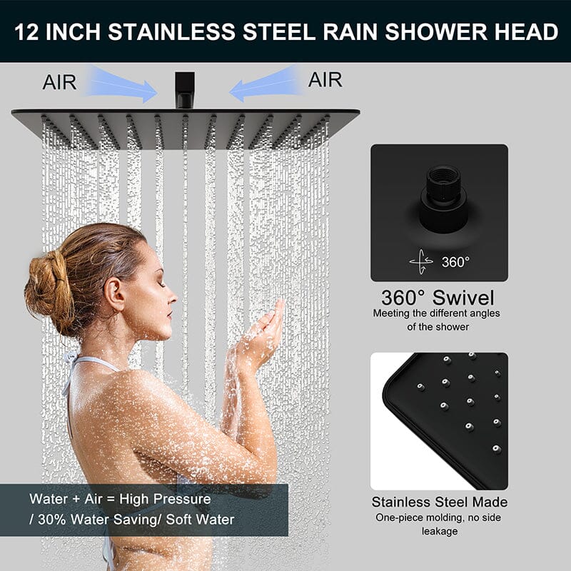 12&quot; Square Shower Set with Hand Shower &amp; Tub Spout Shower Combo Set