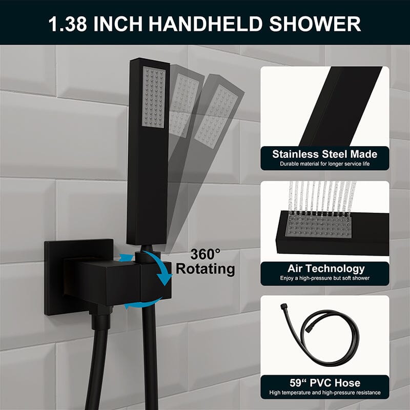 12&quot; Square Shower Set with Hand Shower &amp; Tub Spout Shower Combo Set