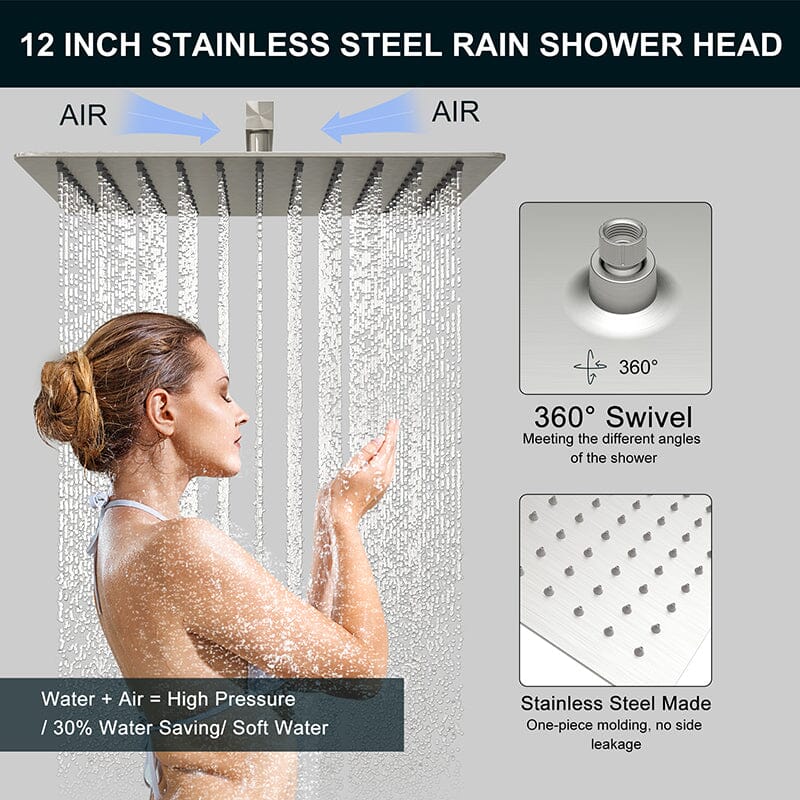 12&quot; Square Shower Set with Hand Shower &amp; Tub Spout Shower Combo Set