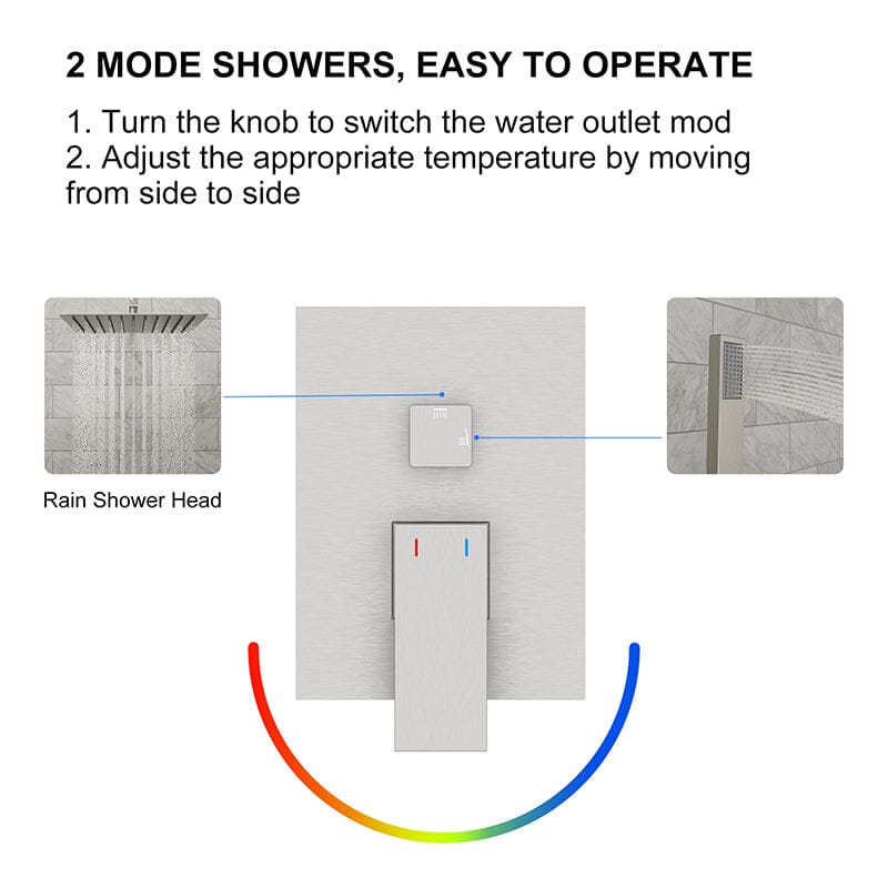 12&quot; Square Shower Set with Hand Shower &amp; Tub Spout Shower Combo Set