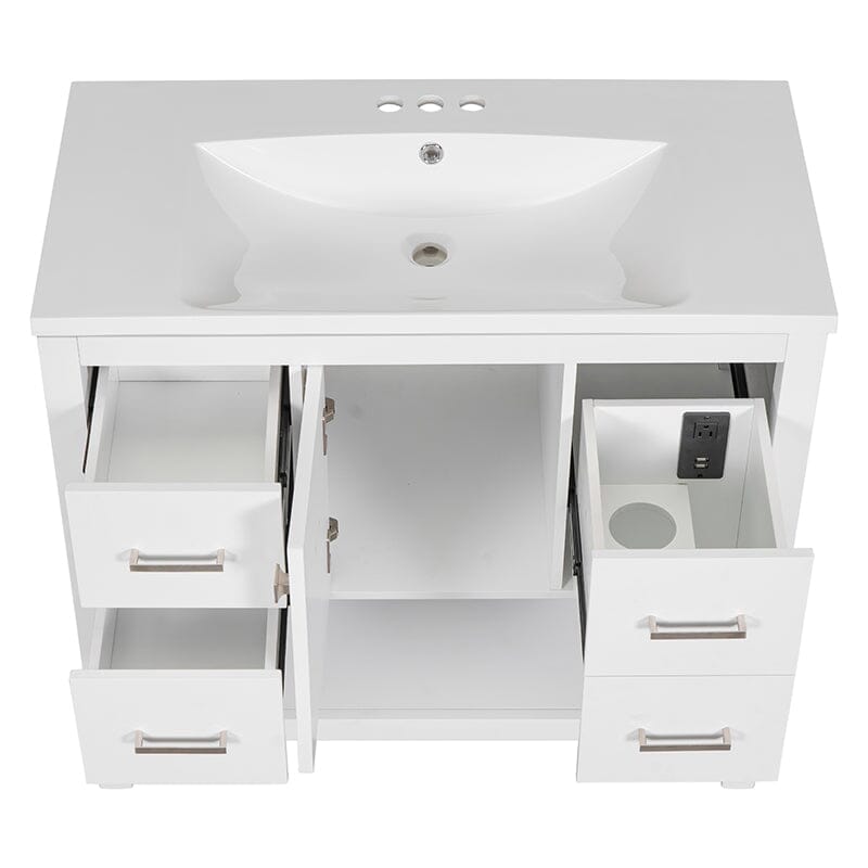 36-Inch Freestanding Drawer Bathroom Vanity with Resin Sink and USB Charging