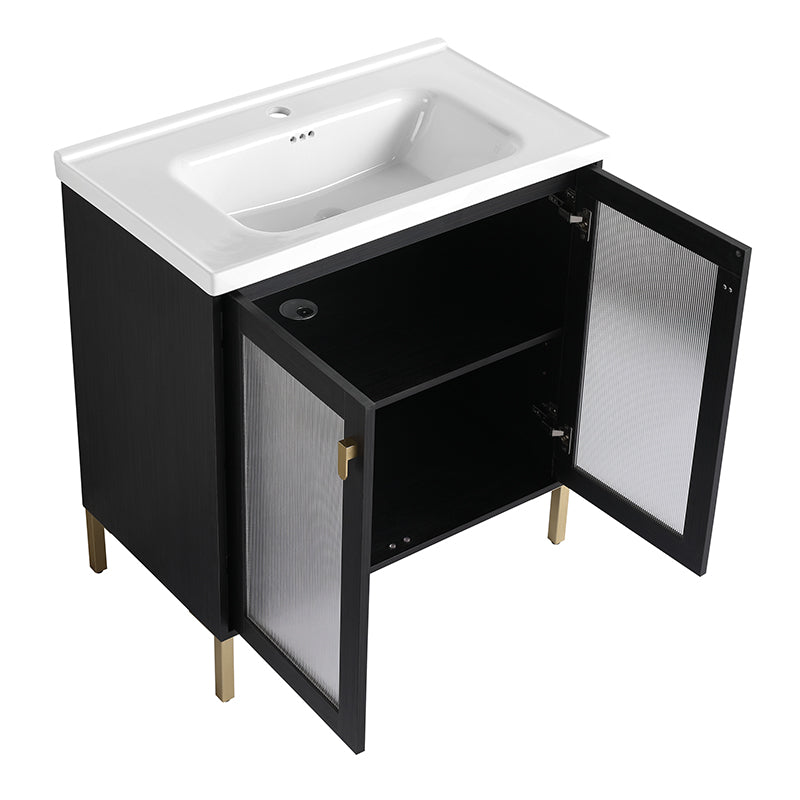 32 Inch Freestanding Bathroom Vanity with Ceramic Sink, Soft Closing Door