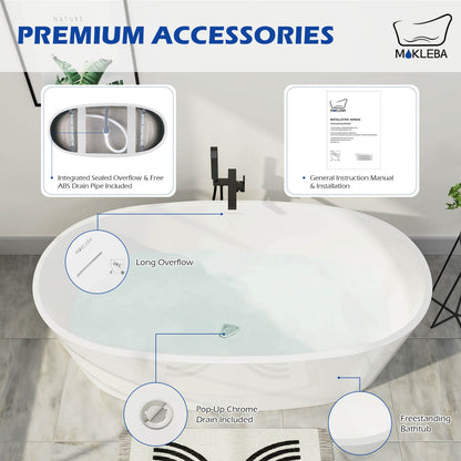 63 inch center drain freestanding tub