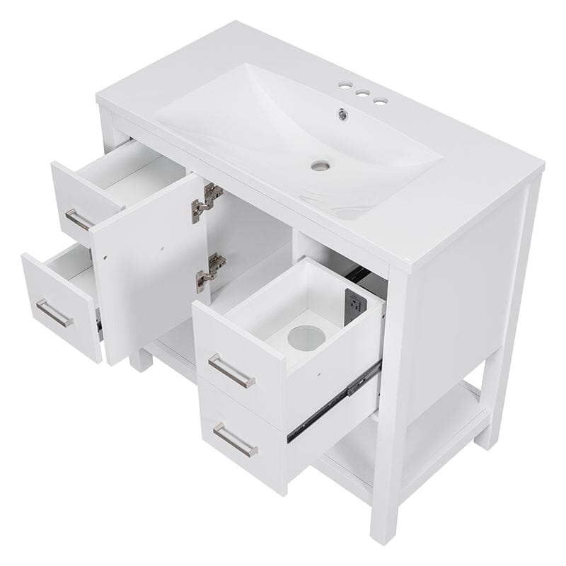 36-Inch Freestanding Drawer Bathroom Vanity with Resin Sink and USB Charging