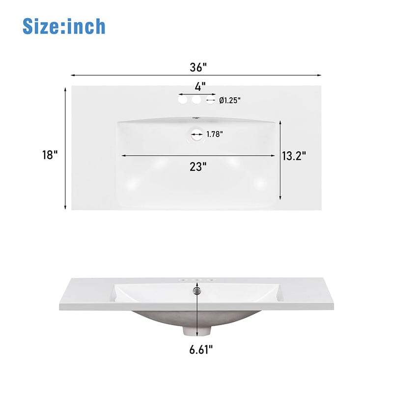 36-Inch Freestanding Drawer Bathroom Vanity with Resin Sink and USB Charging