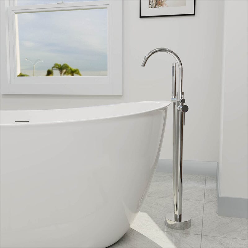 Freestanding Tub Filler Floor Mount Bathtub Faucet with Handheld Shower Chrome