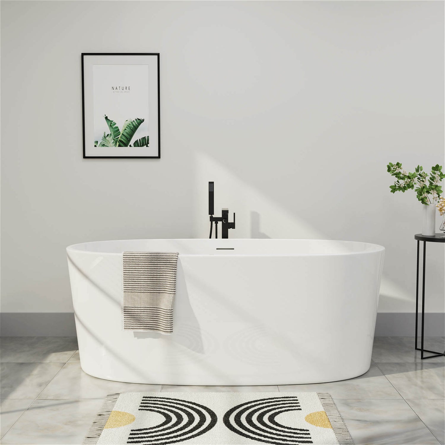 Mokleba 59 inch Acrylic Modern Bathtub Oval Shape Freestanding Soaking Tub