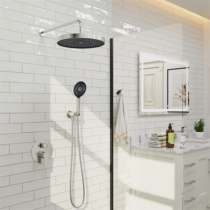 10&quot; Wall Mount Round Shower Set with Head Shower &amp; Hand Shower Combo Set