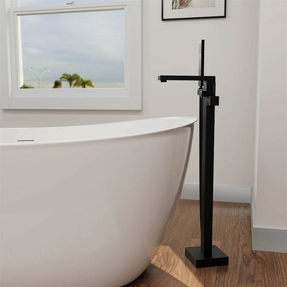 Matte Black Freestanding Bathtub Faucet Floor Mount Tub Filler Single Handle with Hand Shower