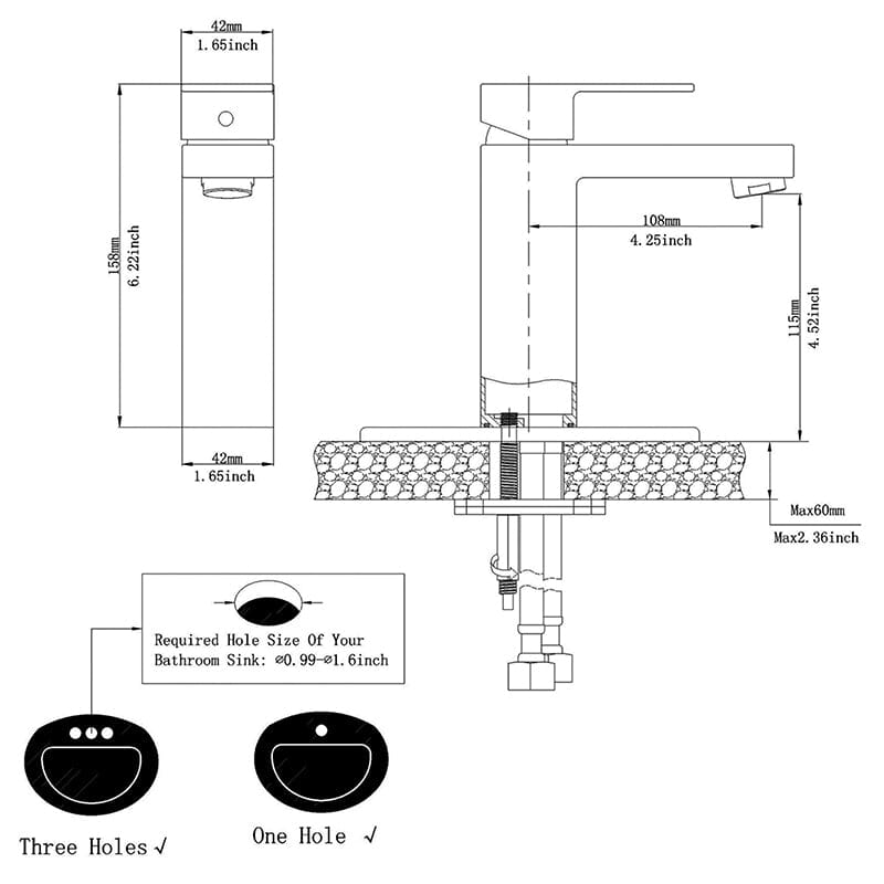 Oil Rubbed Bronze Single Hole Solid Brass Bathroom Sink Faucet Installation Diagram