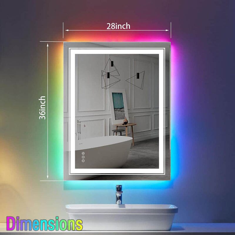 RGB LED Light Bathroom Vanity Mirror Rectangular Frameless Anti Fog